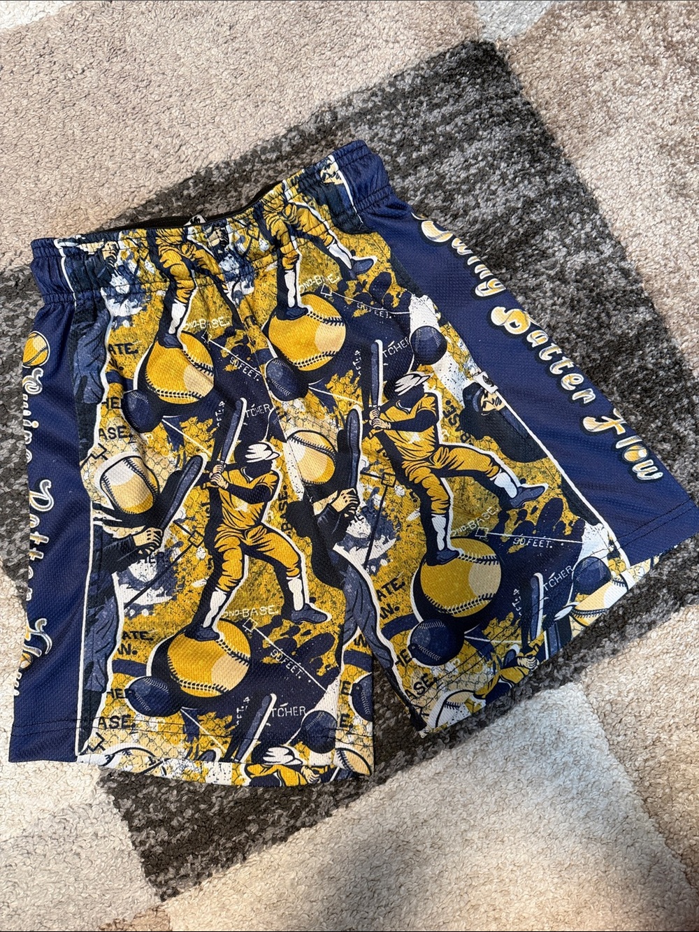 Boys’ Flow Society shorts, “Swing Batter Flow” baseball, size S GUC!